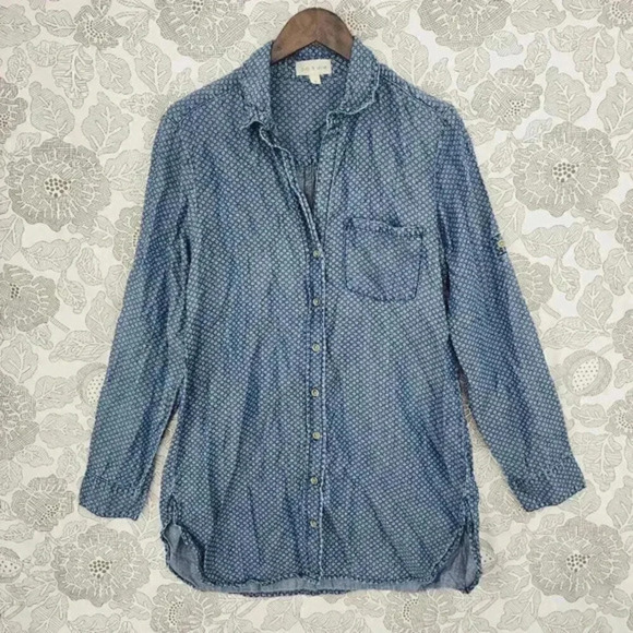 Anthropologie Cloth & Stone Printed Long/ Tab sleeve Button up Mini Dress M 9149 - Picture 1 of 10